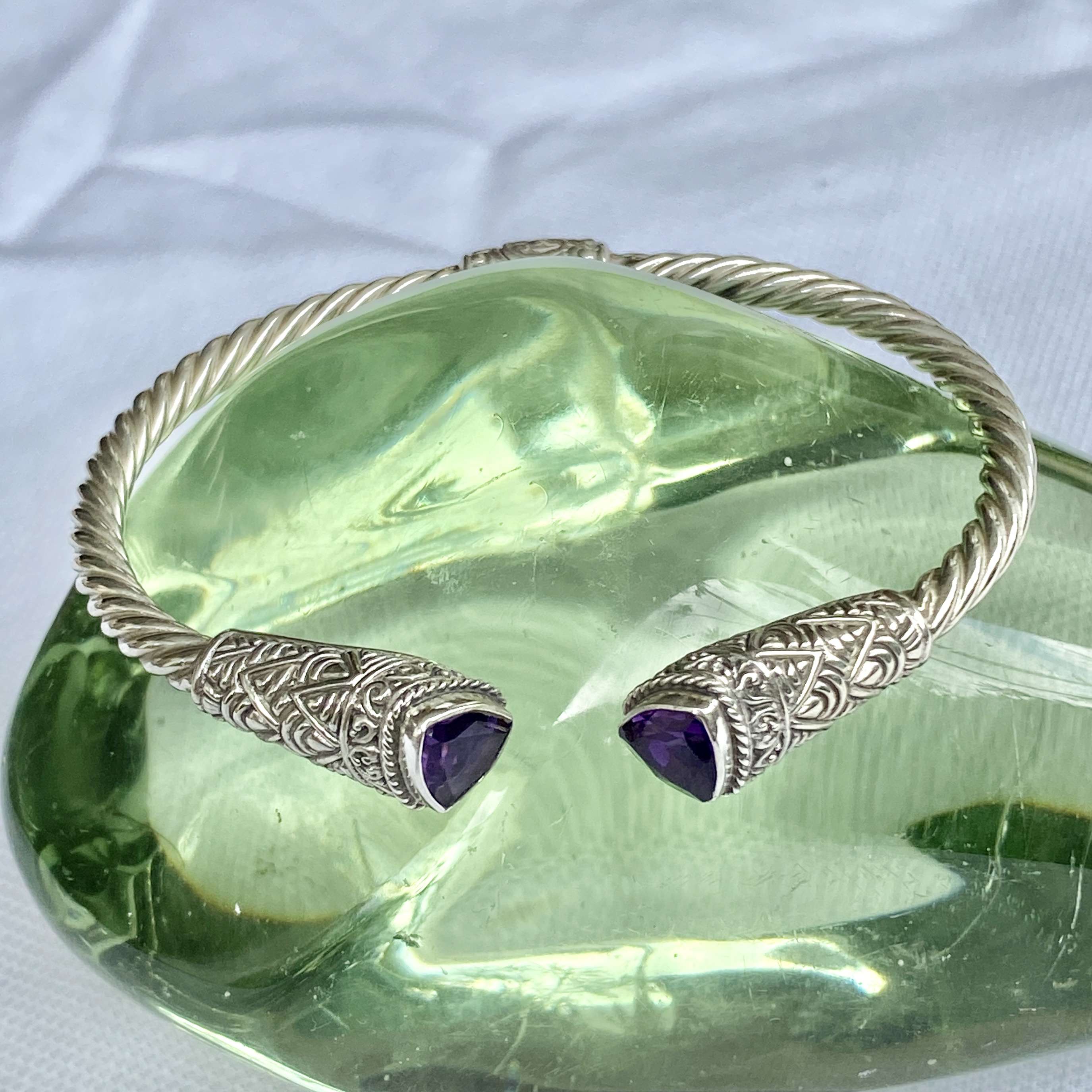 (HANDMADE 925 BALI STERLING SILVER BRACELETS WITH AMETHYST